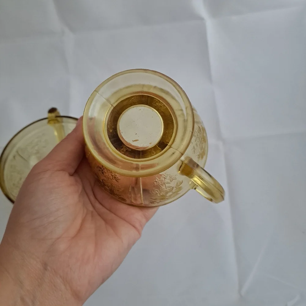 Vintage Federal Glass Sharon Cabbage Rose Creamer and Sugar Set
